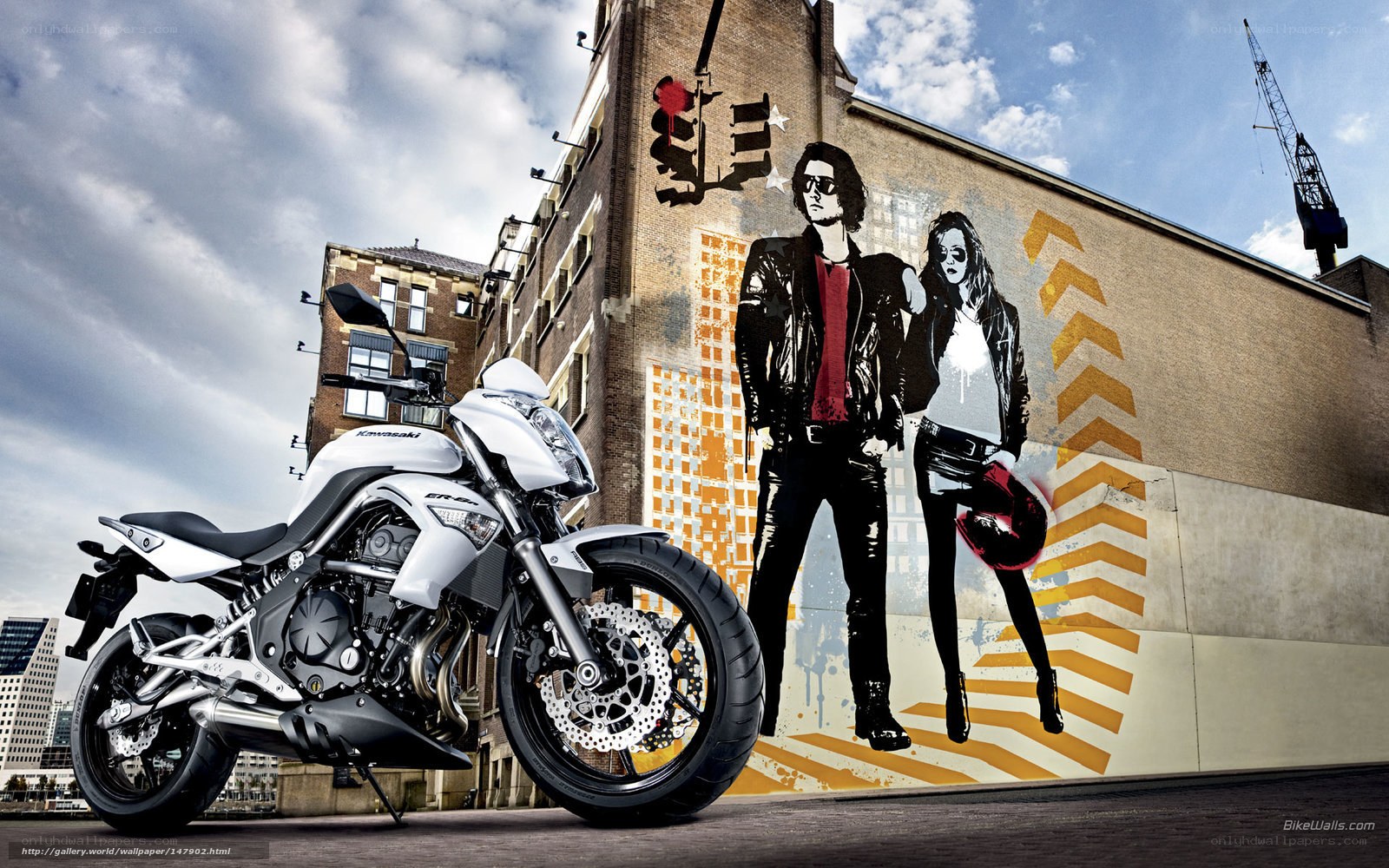 White motorcycle with graffiti art