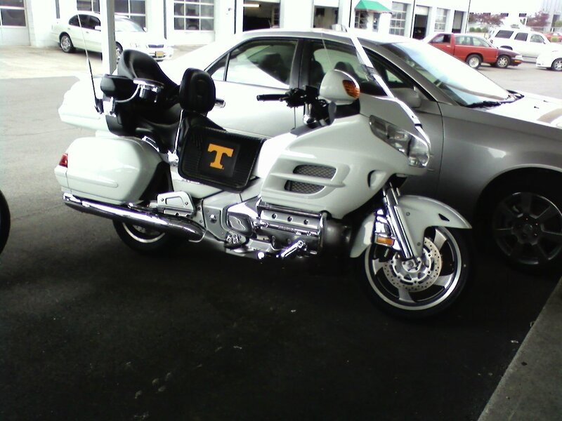 White motorcycle with Tennessee logo