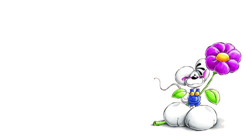 White Mouse Holding Flower