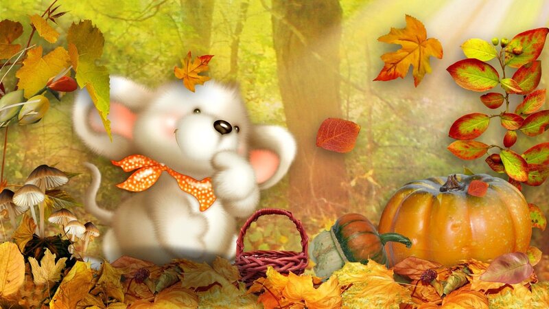 White Mouse with Pumpkin — Orange