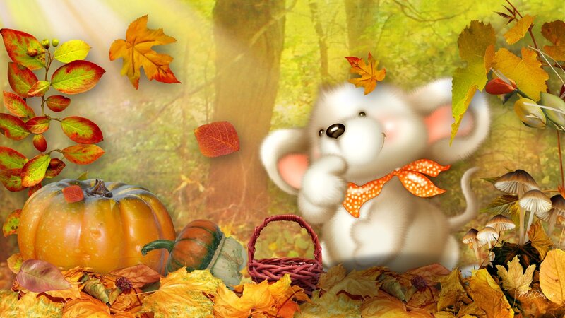 White Mouse with Pumpkin