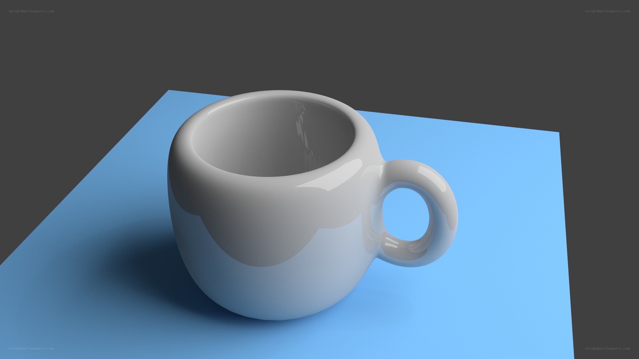 white mug on blue surface