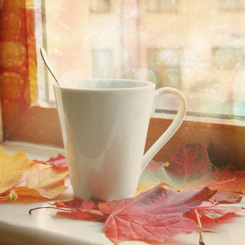 White Mug with Autumn Leaves