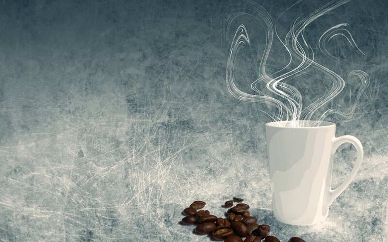 White Mug with Coffee Beans — Gray, Calm