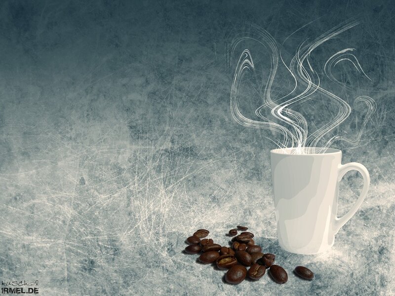 White Mug with Coffee Beans — Gray