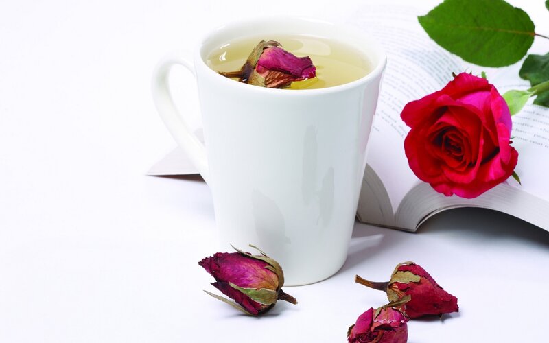 White Mug with Rose Tea
