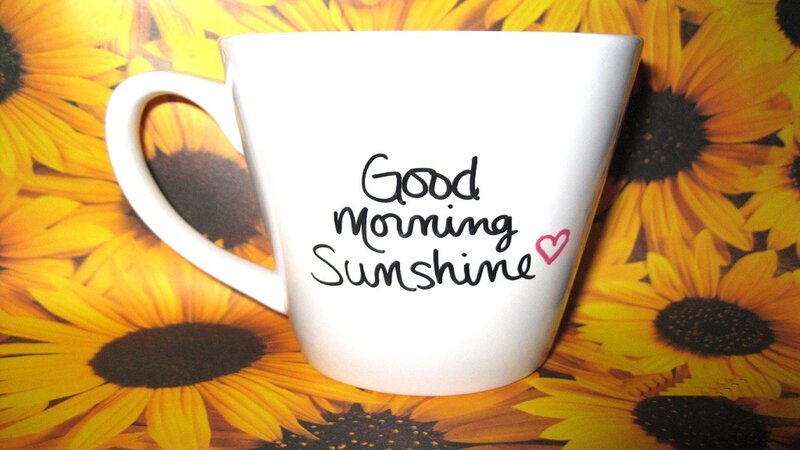 White Mug with Text — Yellow