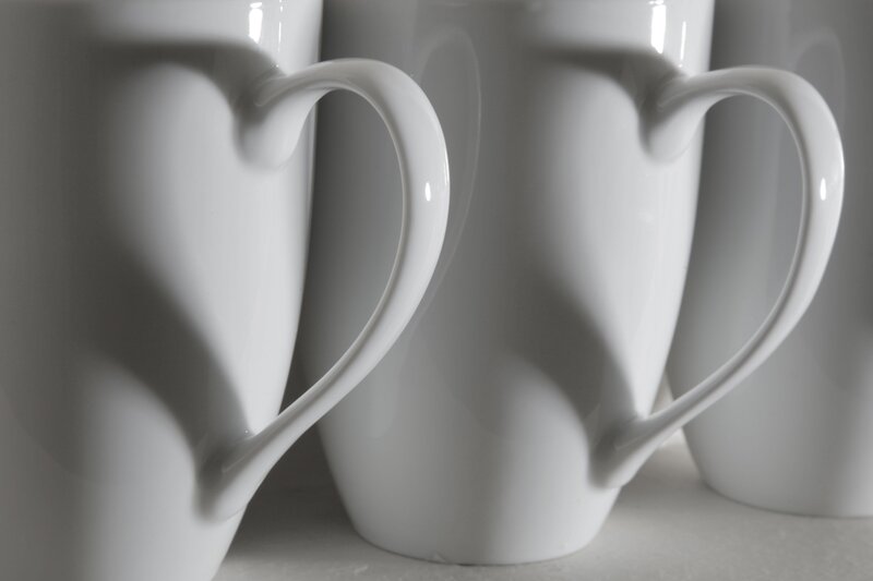 White Mugs with Heart Handles