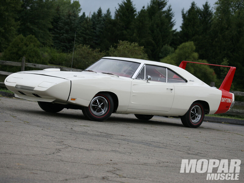 White Muscle Car — Calm, Afternoon, Photograph, Red Tail Fin