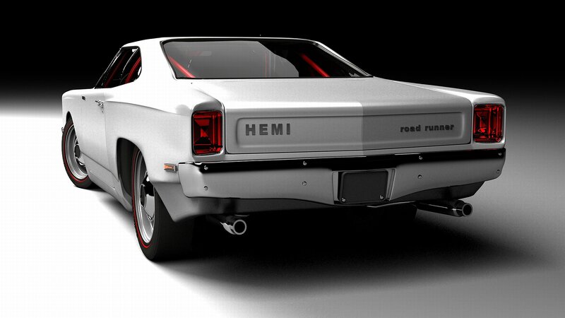 White Muscle Car — Dramatic, 3d Render, Taillights