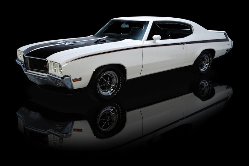 White Muscle Car — Dramatic, Photograph, Black Stripe