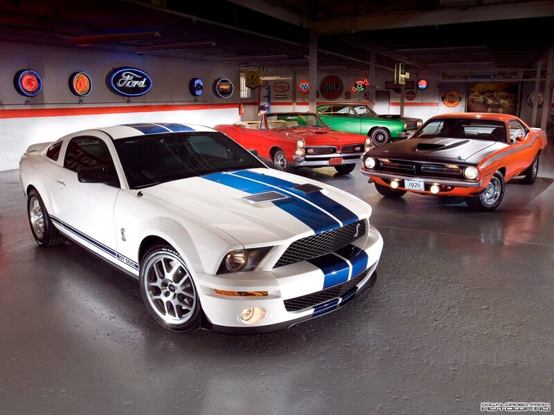 White Muscle Car — Dramatic, Photograph, Classic Cars, Neon Signs