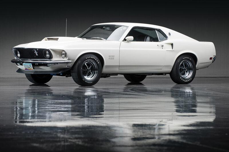 White Muscle Car — Dramatic, Photograph, Showroom
