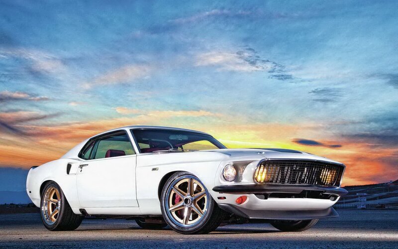 White Muscle Car — Dramatic, Sunset, Photograph, Sky, Race Track