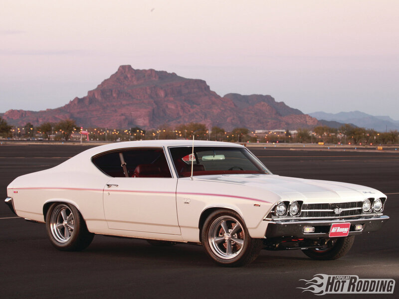 White Muscle Car — Dramatic, Sunset, Photograph