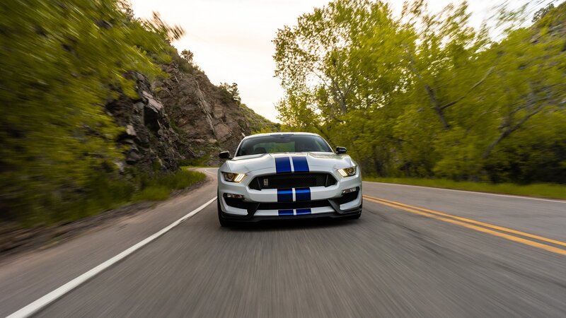 White Muscle Car — Dynamic, Afternoon, Photograph, Road, Trees