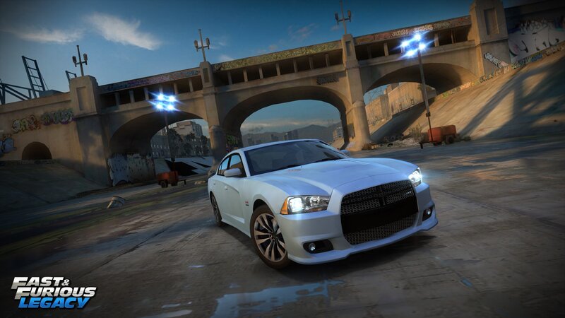 White Muscle Car — Urban, Sunset