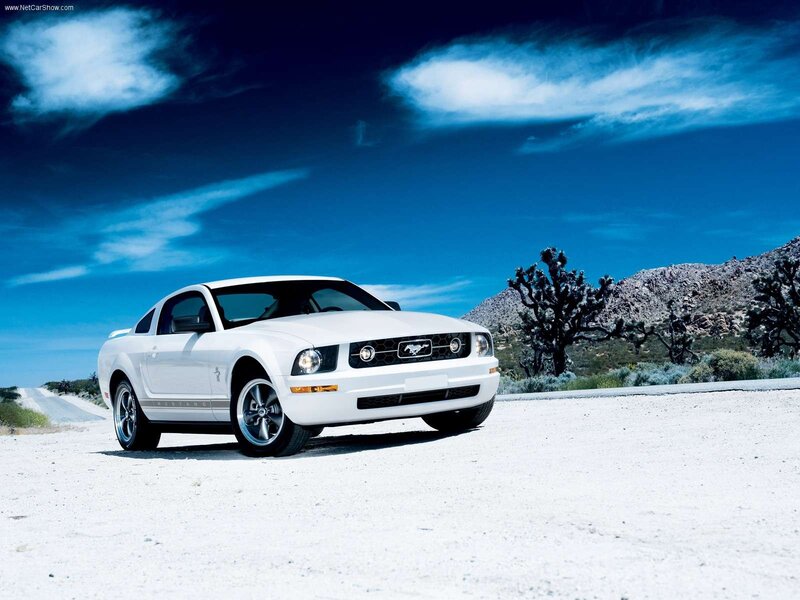 White Mustang Car — Dramatic, Afternoon, Photograph, Desert
