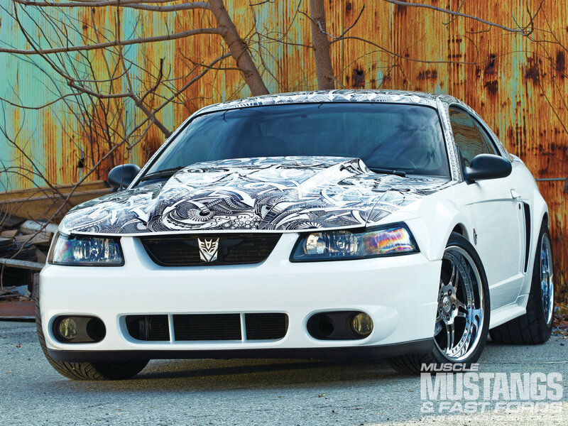 White Mustang Car — Dramatic, Autumn