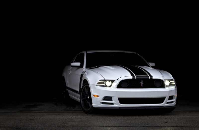 White Mustang Car — Dramatic, Night