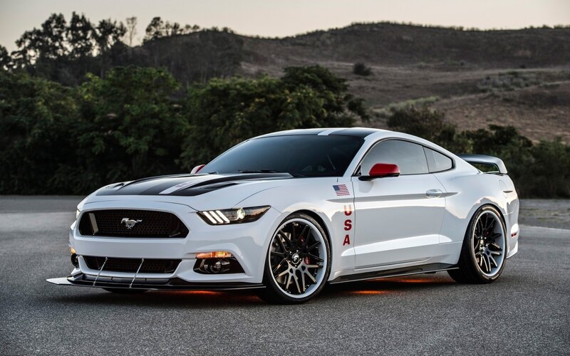 White Mustang Car — Dramatic, Sunset, Photograph