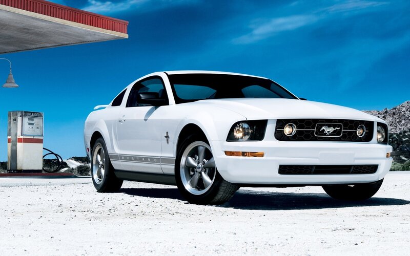 White Mustang Car — Dramatic