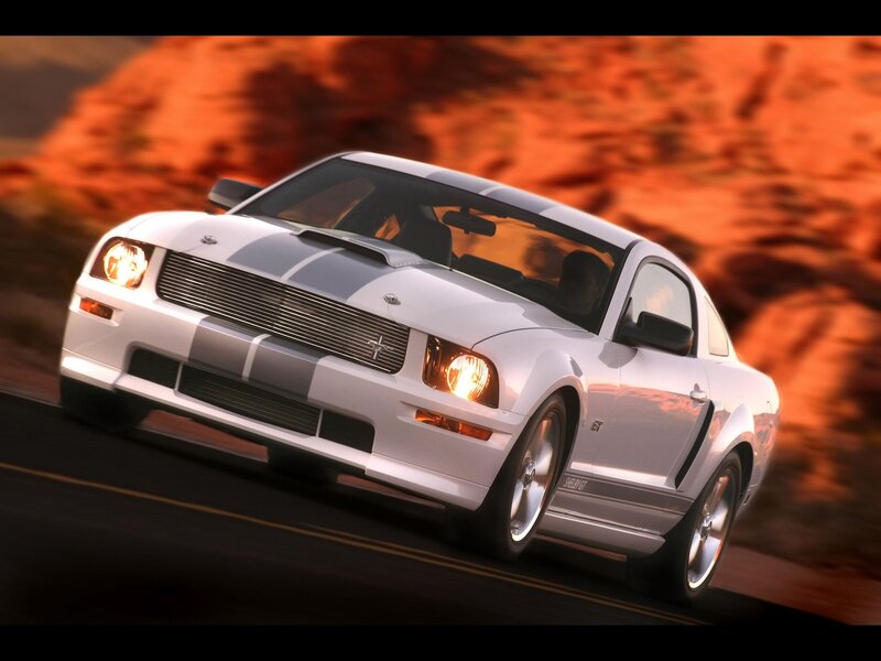 White Mustang Car — Dynamic, Sunset