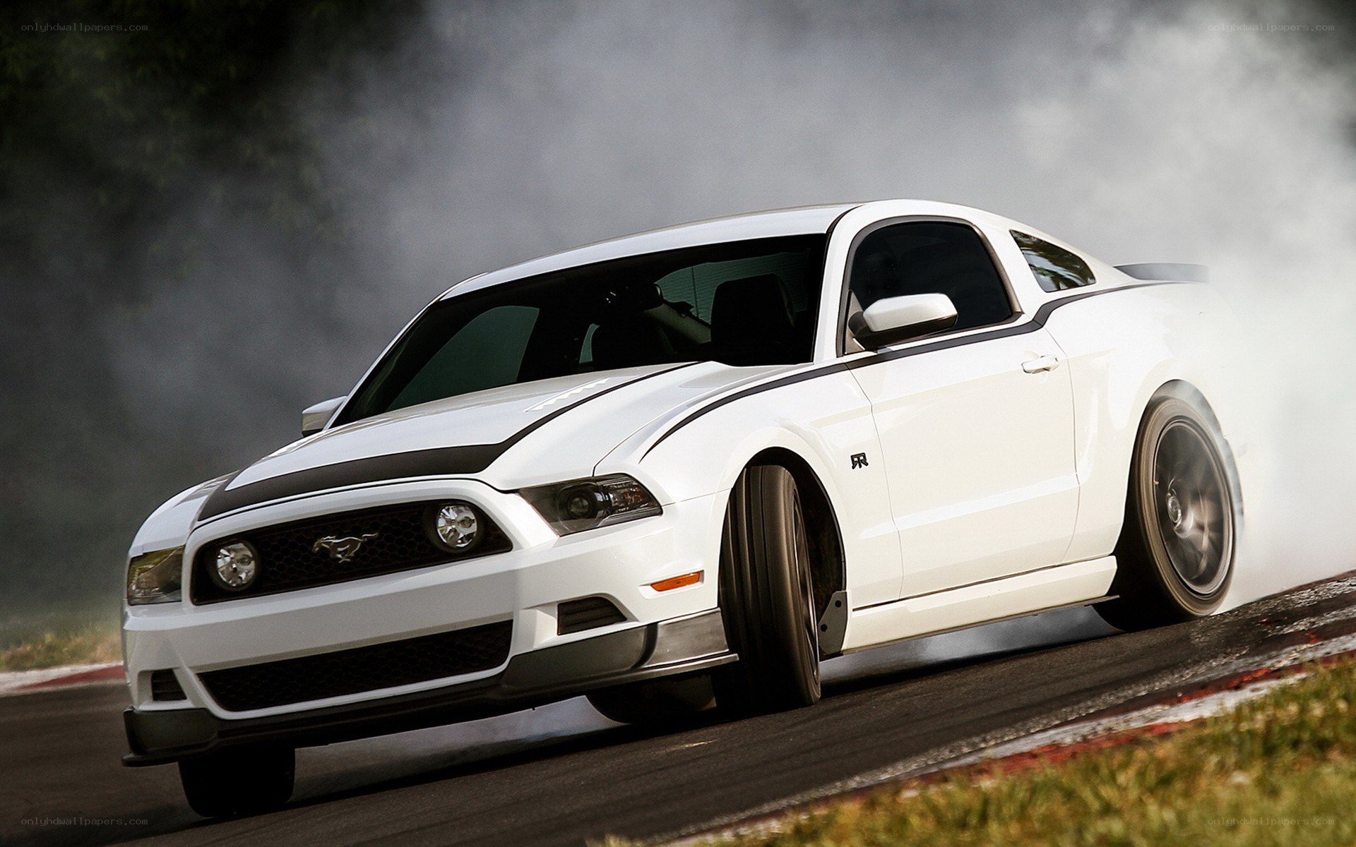 white mustang drifting