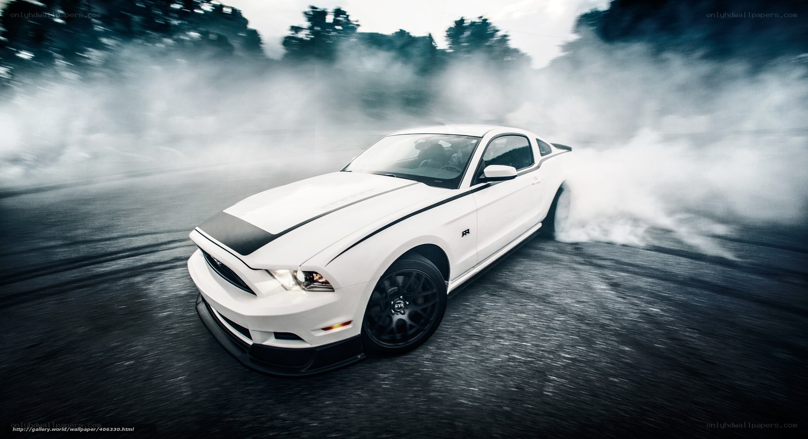 white mustang drifting