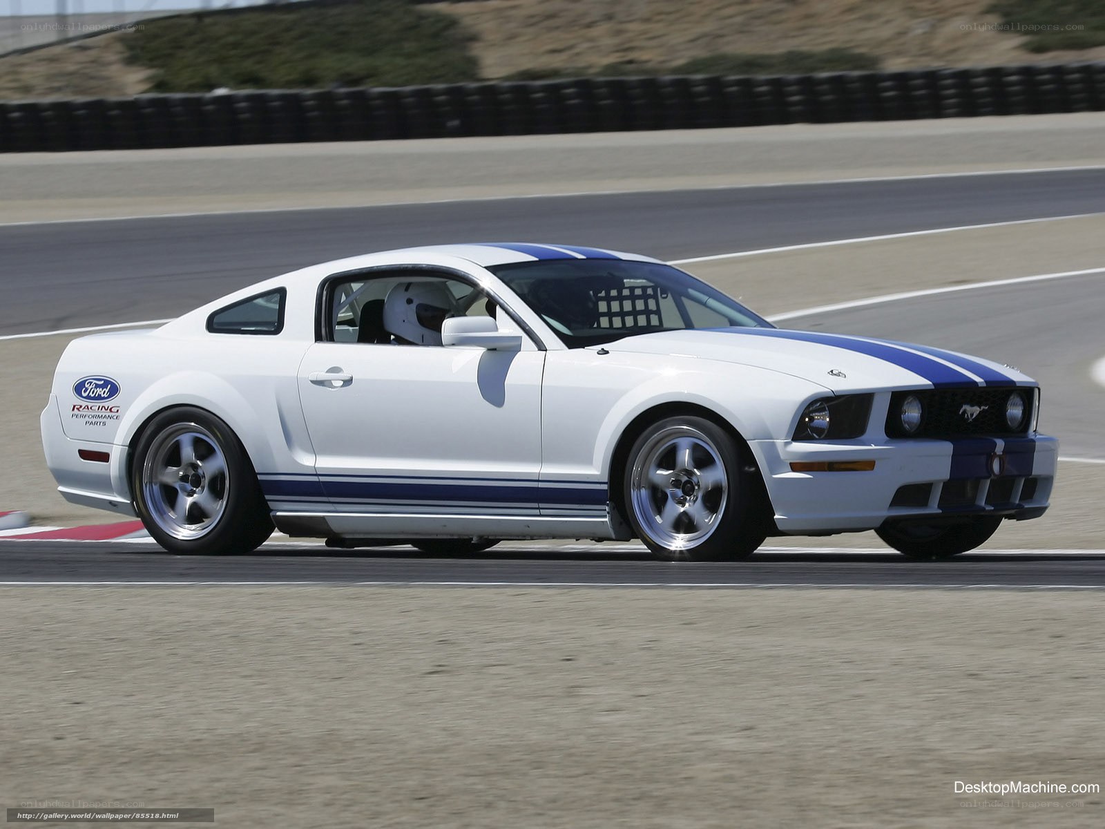 white mustang on racetrack