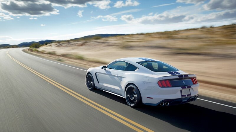 White Mustang on Road — Dynamic, Afternoon