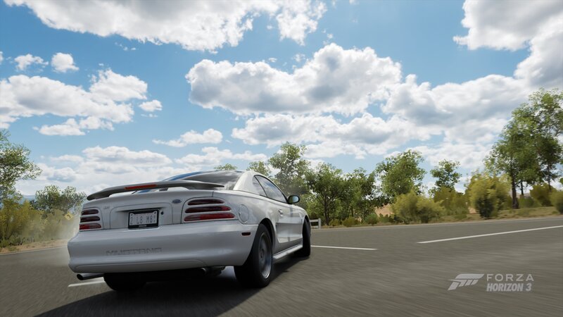 White Mustang on Road — Serene
