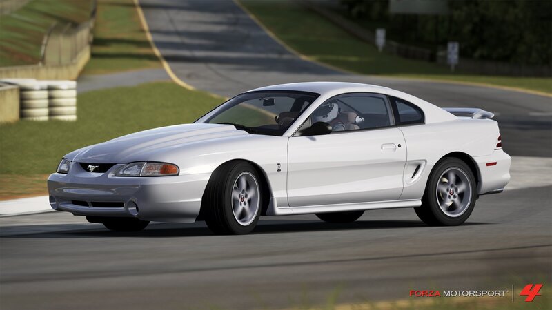 White Mustang on Track — Dynamic, Afternoon, 3d Render