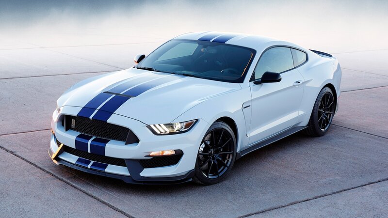 White Mustang with Blue Stripes — Dramatic, Photograph