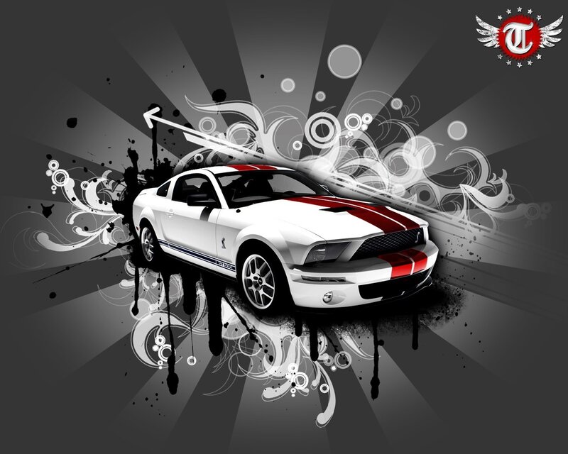 white mustang with red stripes