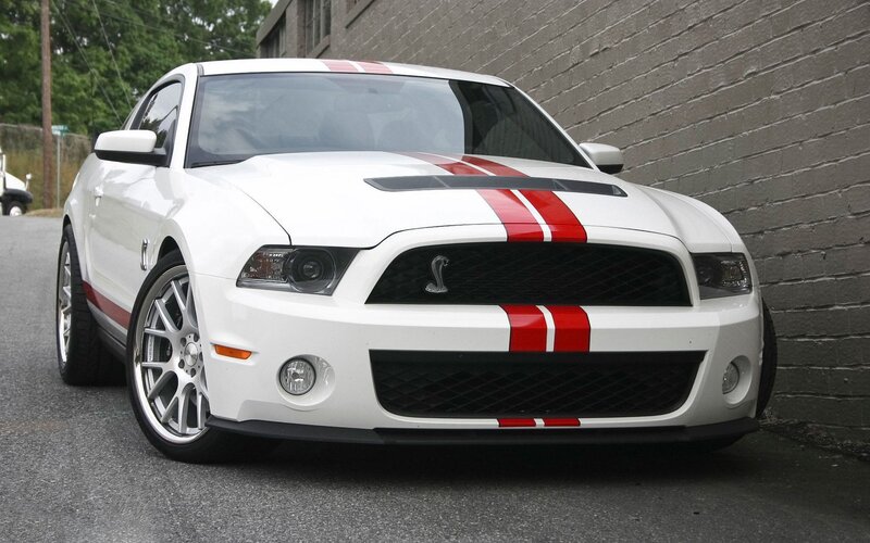 white mustang with red stripes
