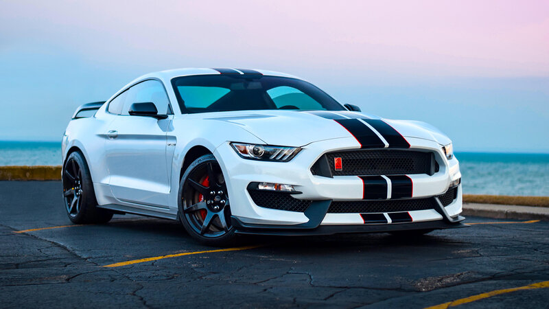 White Mustang with Stripes