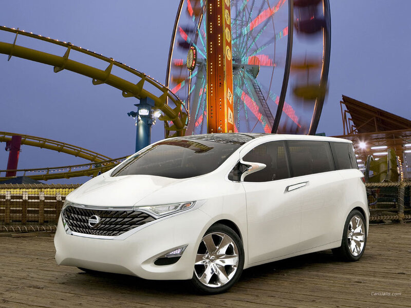 White Nissan concept car at amusement park