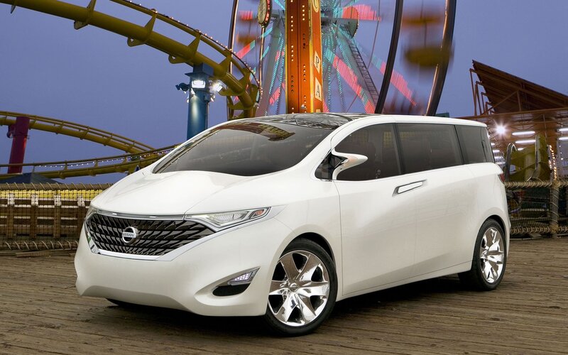 White Nissan concept car at amusement park