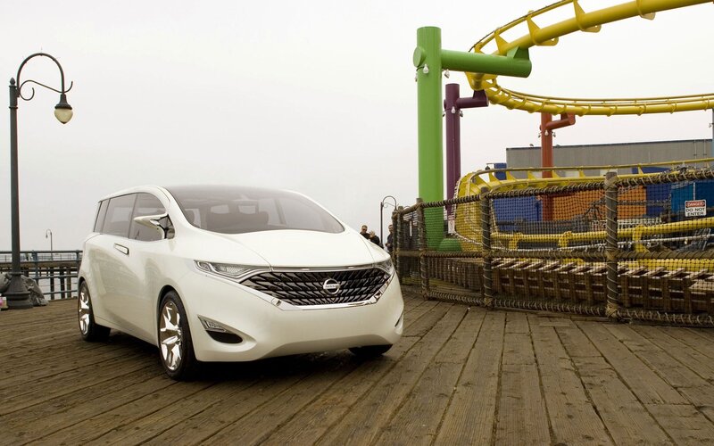 White Nissan concept car on pier