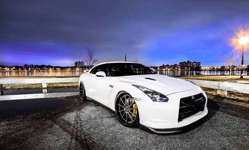 White Nissan GT-R at dusk