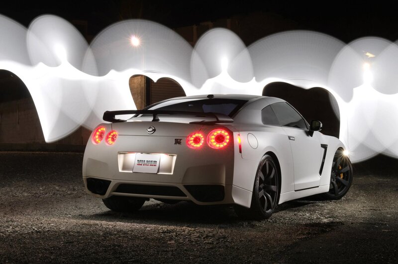 white nissan gt-r at night