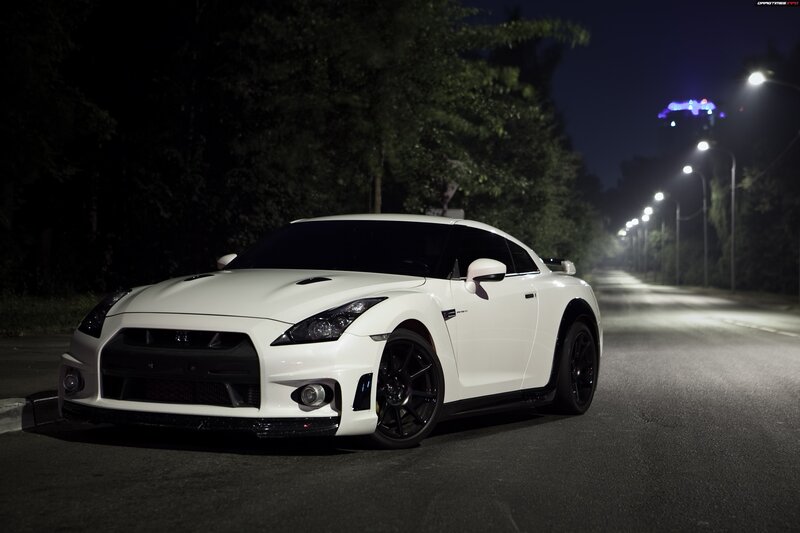 White Nissan GT-R at night