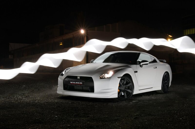White Nissan GT-R at night