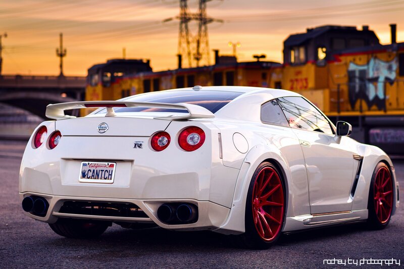 White Nissan GT-R at sunset
