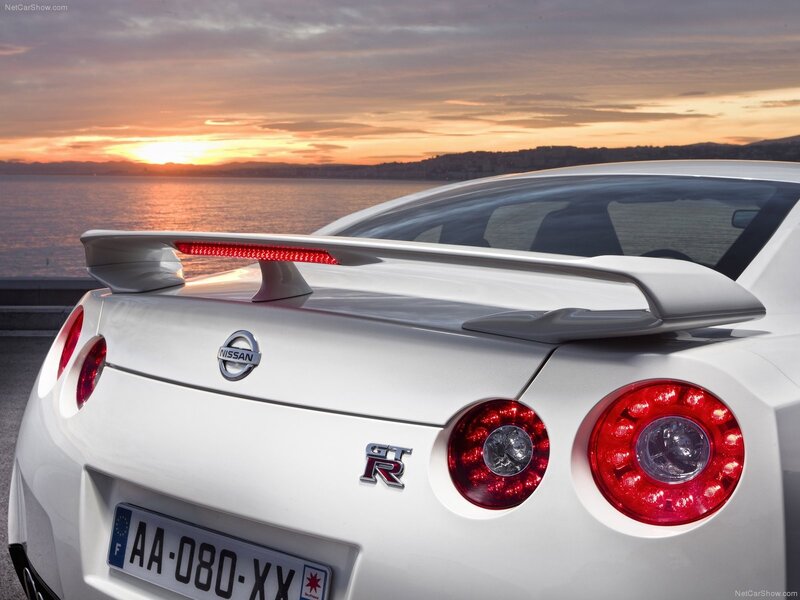 White Nissan GT-R at sunset