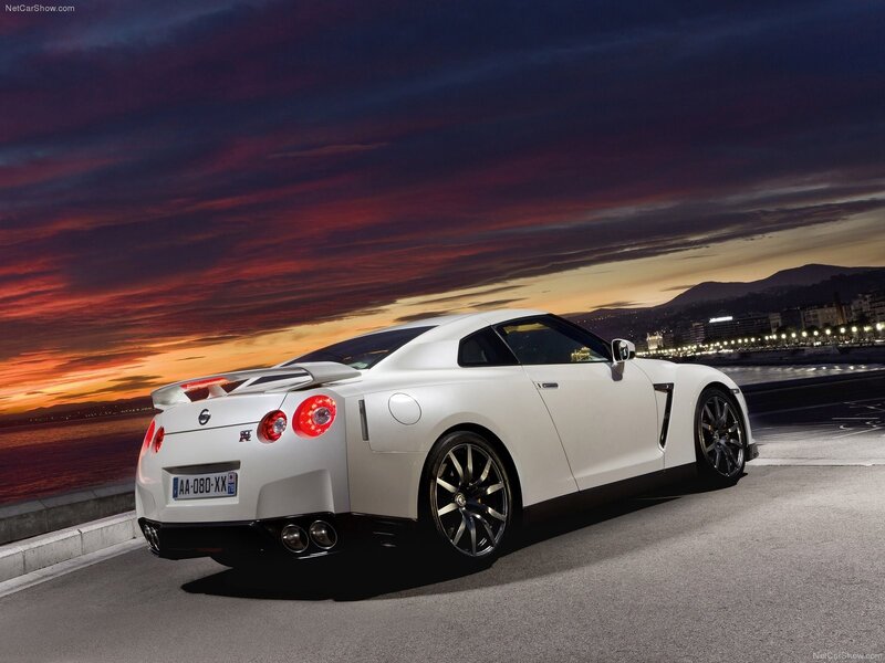 White Nissan GT-R at sunset