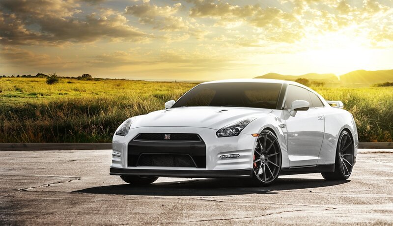White Nissan GT-R at sunset