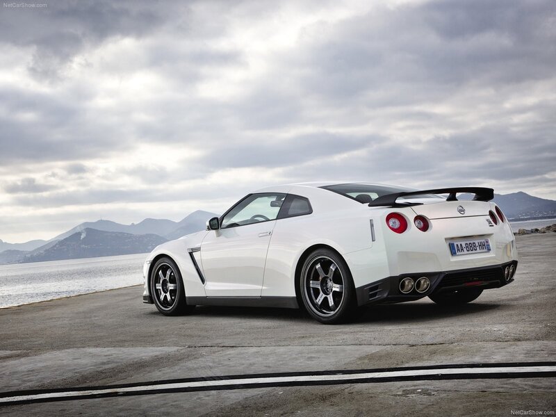 White Nissan GT-R by the coast