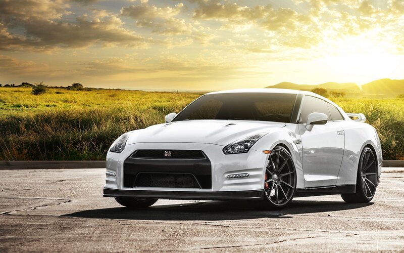 White Nissan GT-R Car — Dramatic, Sunset